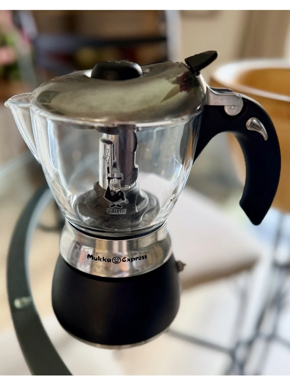 Bialetti Mukka Express Black Stovetop Cappuccino Maker in rare Crystal version